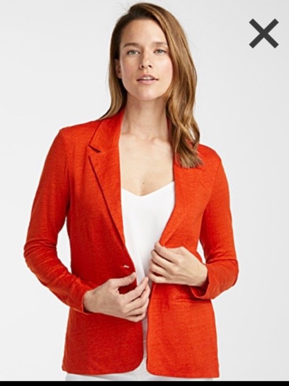 Simons Bright Red Single-Button Women's Linen Blazer